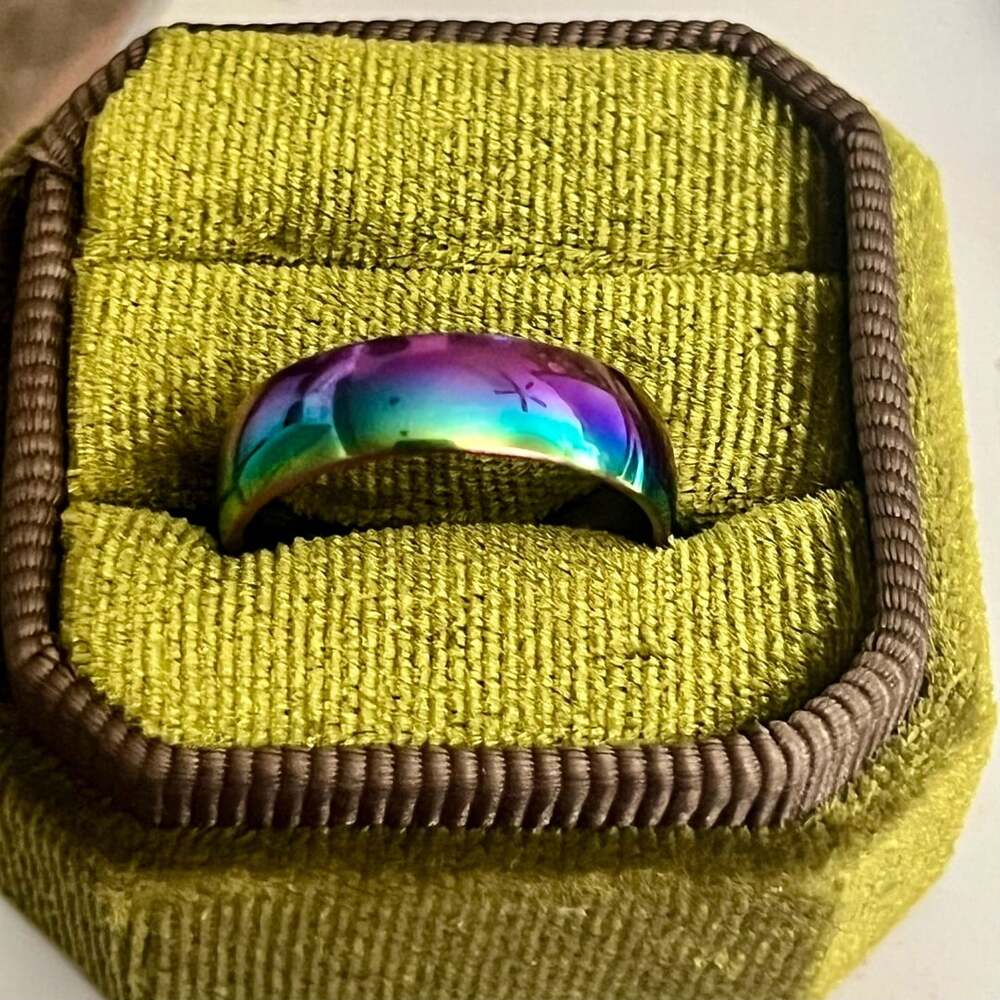 Rainbow Stainless Steel Dome Band Ring Multi-color Plated 6mm Size 8
